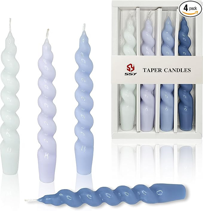7.5 Inch Twisted Taper Candle 4 PCS Unscented Spiral Candle Smokeless Gradient Blue Candlesticks ... | Amazon (US)