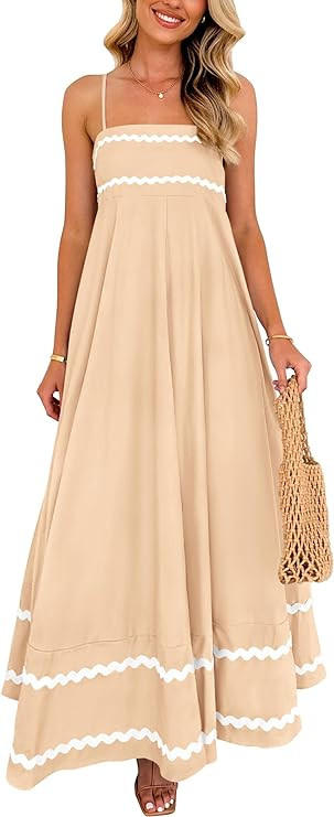 PRETTYGARDEN Women's 2026 Summer Flowy Maxi Dress Casual Sleeveless Spaghetti Strap Ruffle Beach ... | Amazon (US)