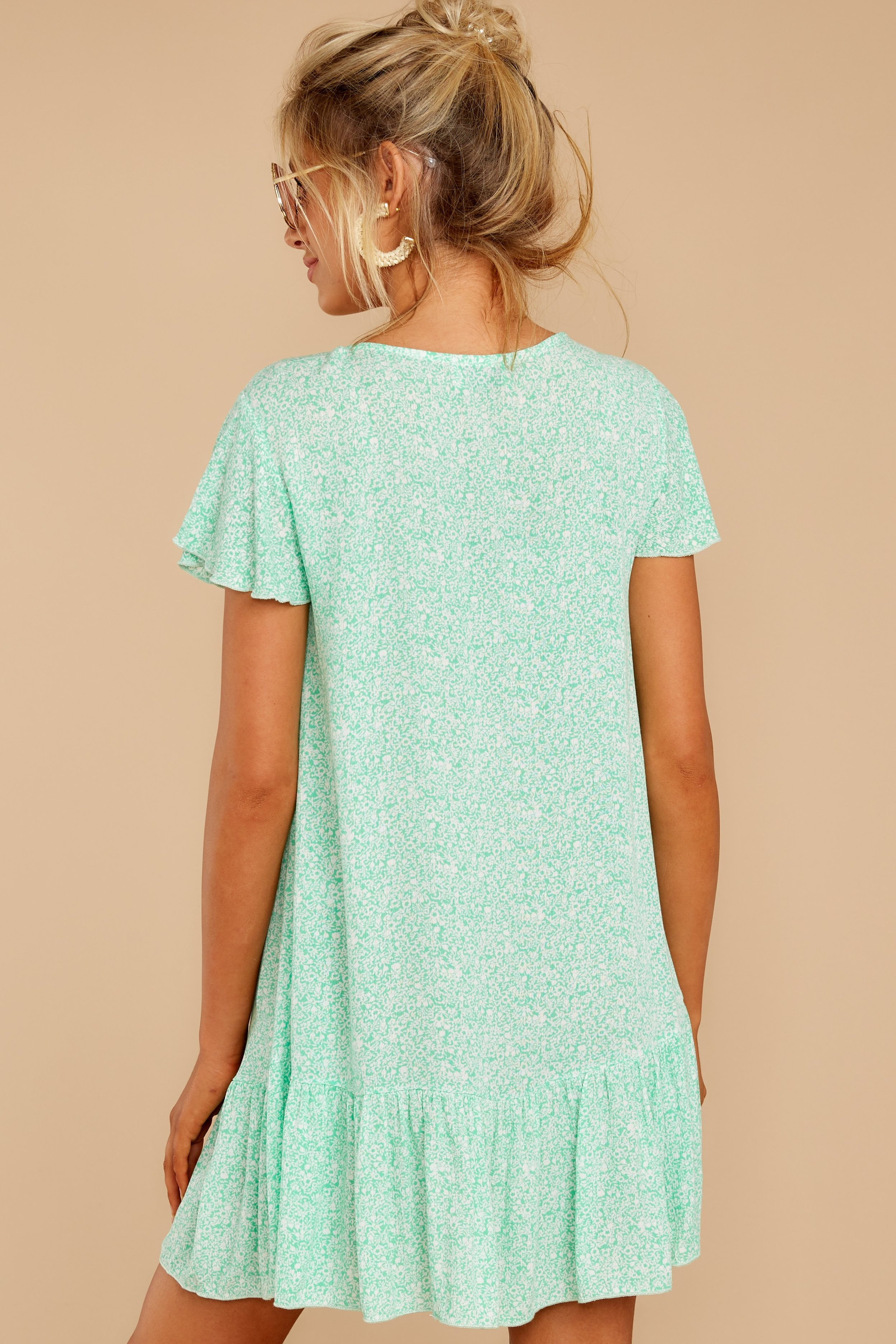 Moments Of Leisure Light Green Floral Print Dress | Red Dress 
