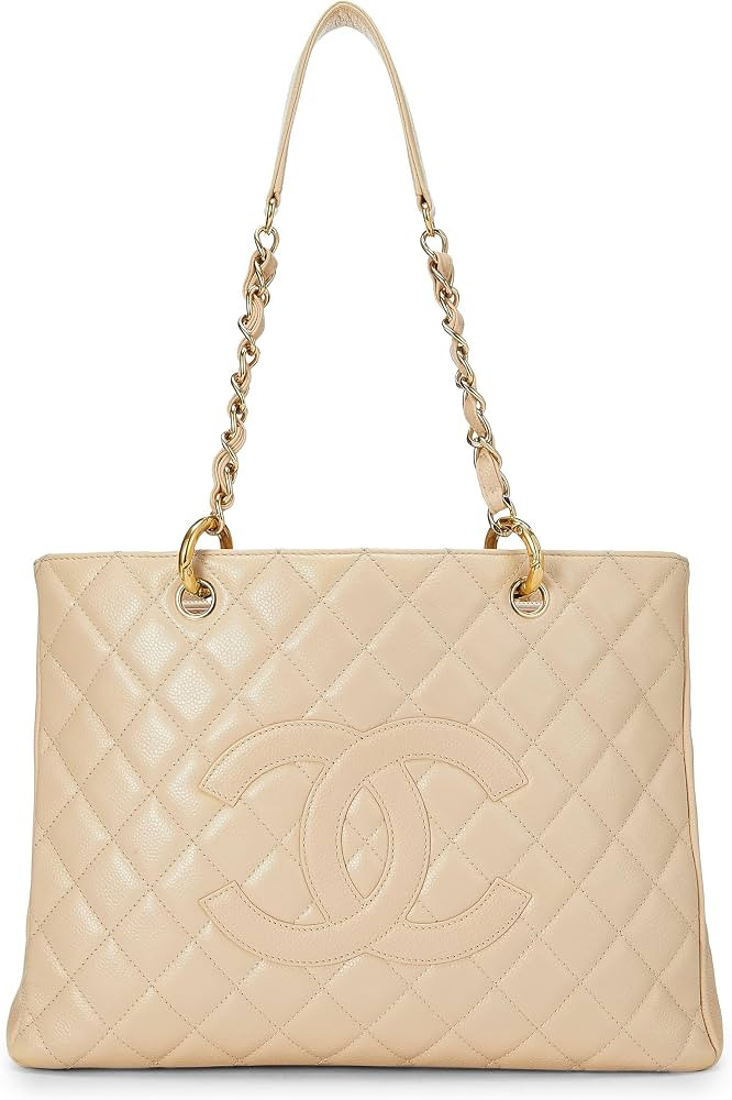 Amazon.com: Chanel, Pre-Loved Beige Quilted Caviar Grand Shopping Tote (GST), Beige : Luxury Stor... | Amazon (US)