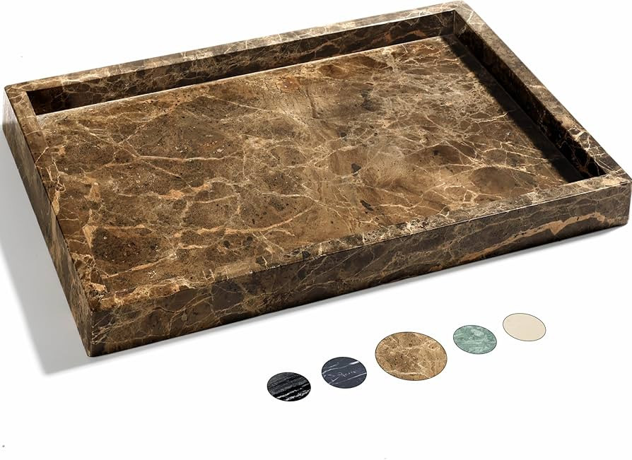 Real Natural Marble Tray for Bathroom, Genuine Marble Stone Vanity Tray, Luxury Storage Trays for... | Amazon (US)