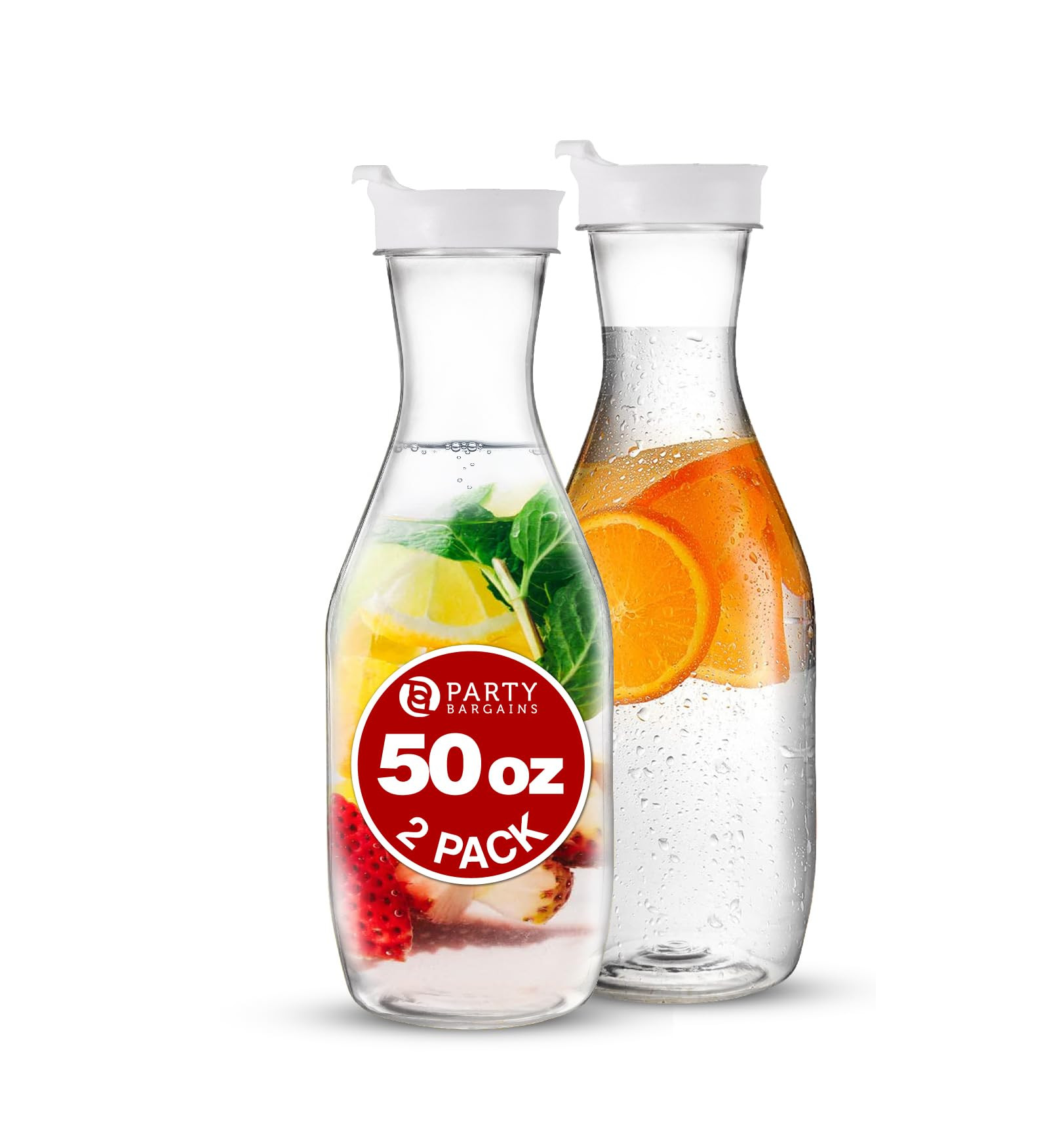 Party Bargains 50 oz. Plastic Carafe with Lids - Clear, 2 Count, White Flip Tab Lid Premium Quali... | Amazon (US)