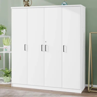4-Door Armoire Wardrobe Closet With 1 Drawer And Shelves, Modern Wooden Wardrobe With Hanging Rod | Wayfair North America