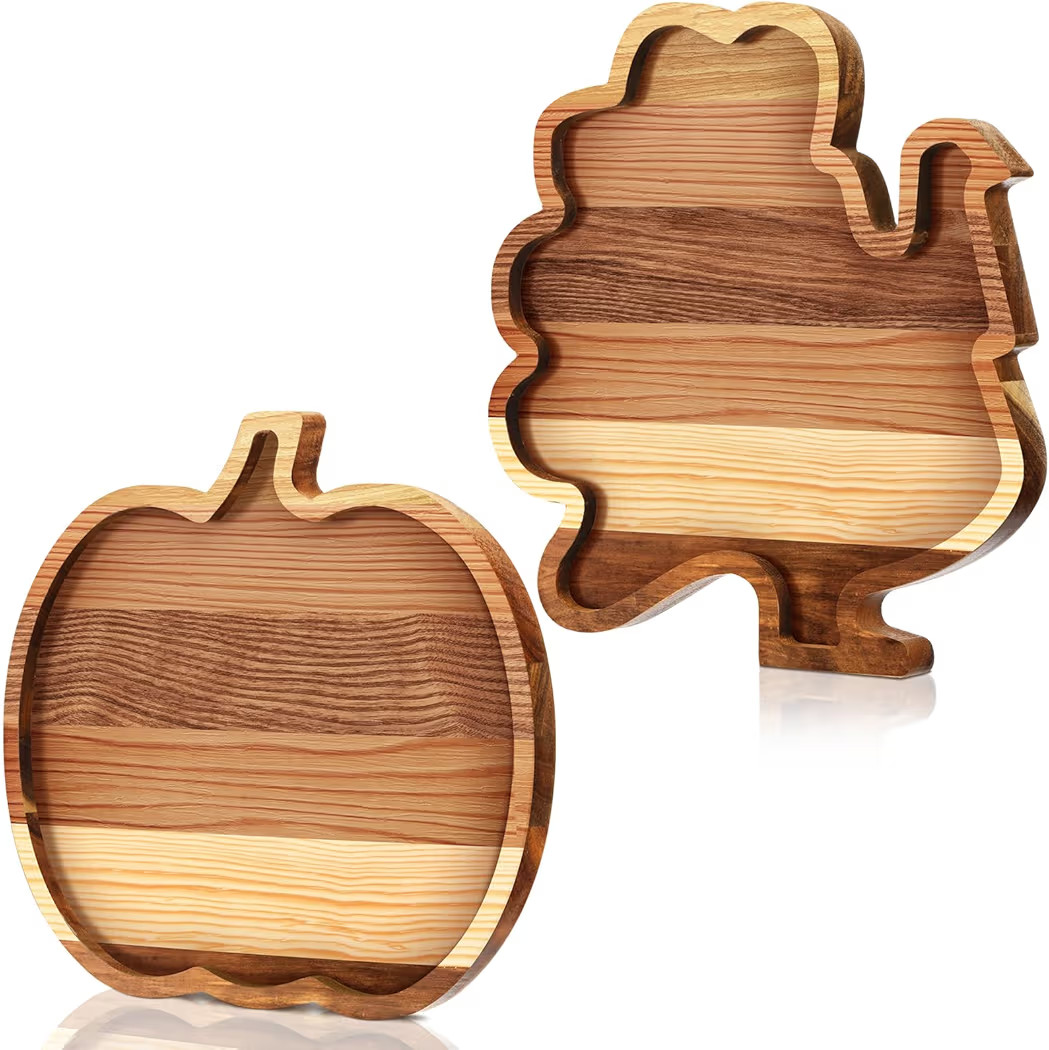 2 Pcs Fall Charcuterie Board Fall Wooden Platters Thanksgiving Serving Platters and Trays Cheese ... | Amazon (US)