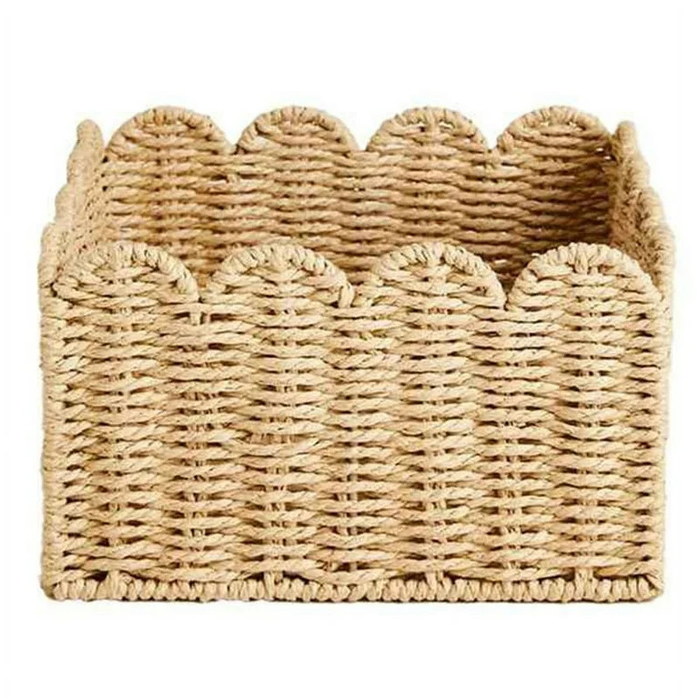 Scalloped Edge Basket, Wicker Storage Baskets,Handwoven Organizing Baskets for Shelves, Paper Rop... | Walmart (US)