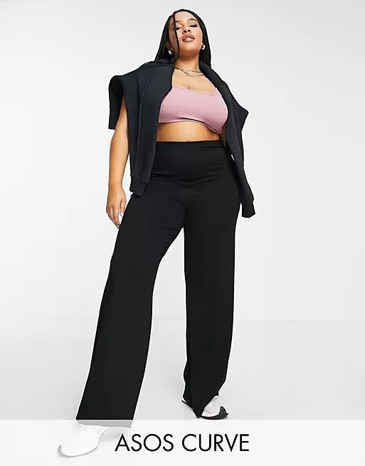 ASOS DESIGN Curve basic wide leg jersey pant in black | ASOS (Global)