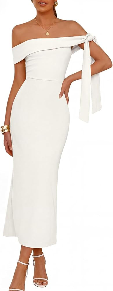 MEROKEETY Women's Summer Off The Shoulder Dress 2026 Bodycon Wedding Guest Cocktail Formal Party ... | Amazon (US)