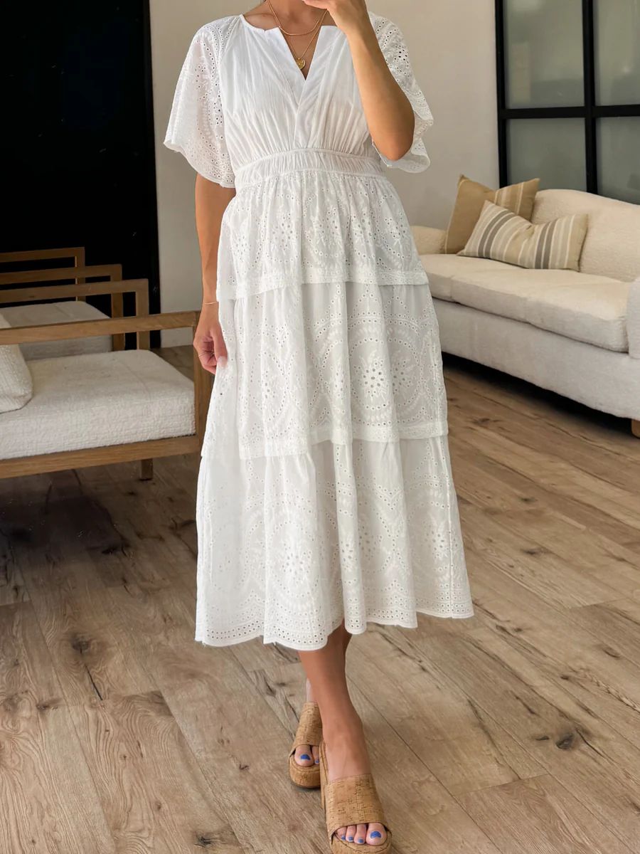 Evie Eyelet Midi Dress | White | Talulah