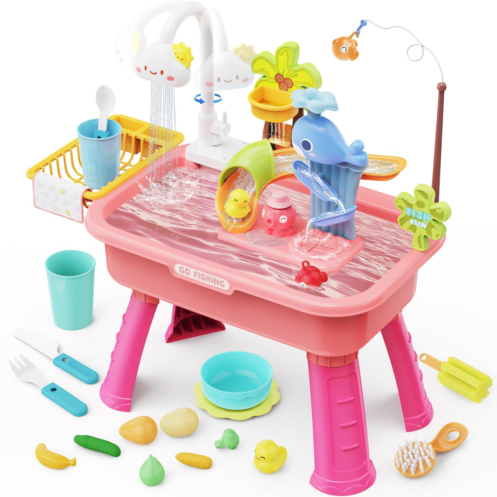 Water Table for Toddlers1-3, Water Table for Kids Ages 4-8 with Pump, Play Sink with Running Wate... | Amazon (US)