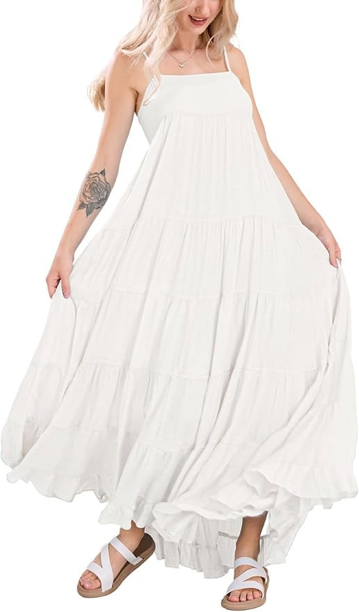 chouyatou Women's Summer Boho Flowy Spaghetti Strap Maxi Dress Smocked Back Casual Swing Beach Su... | Amazon (US)