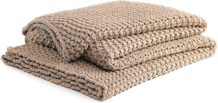 YnM Chunky Cotton Knit Throw Blanket, Cable Knit Throws for Bed Couch Sofa, Comfy & Relaxing, Dec... | Amazon (US)