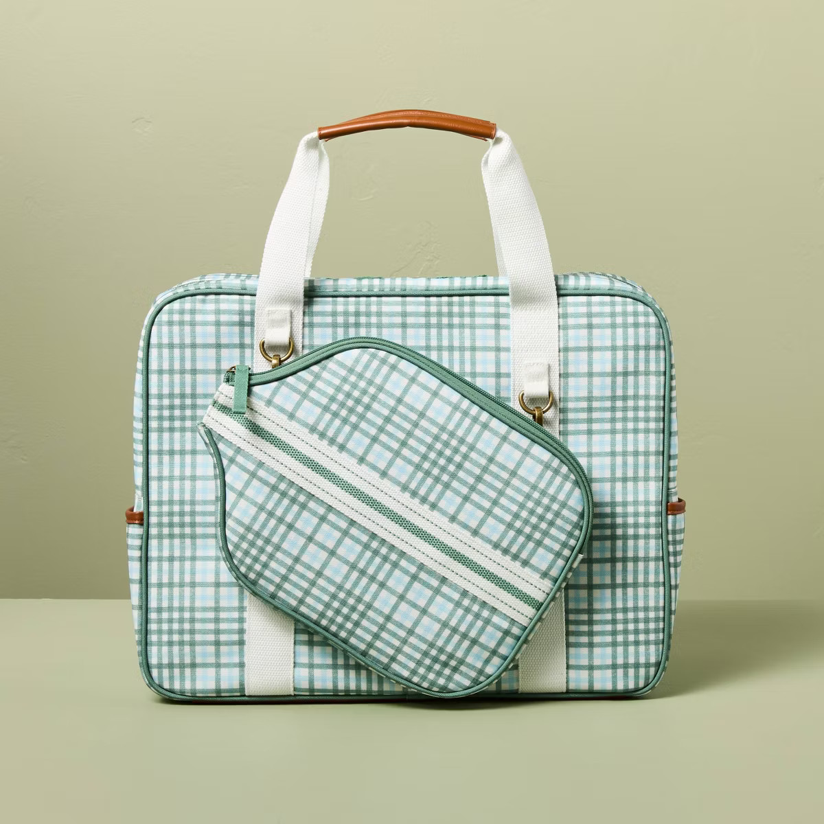 Plaid Pickleball Bag & Paddle Cover Set Green/Blue - Hearth & Hand™ with Magnolia | Target