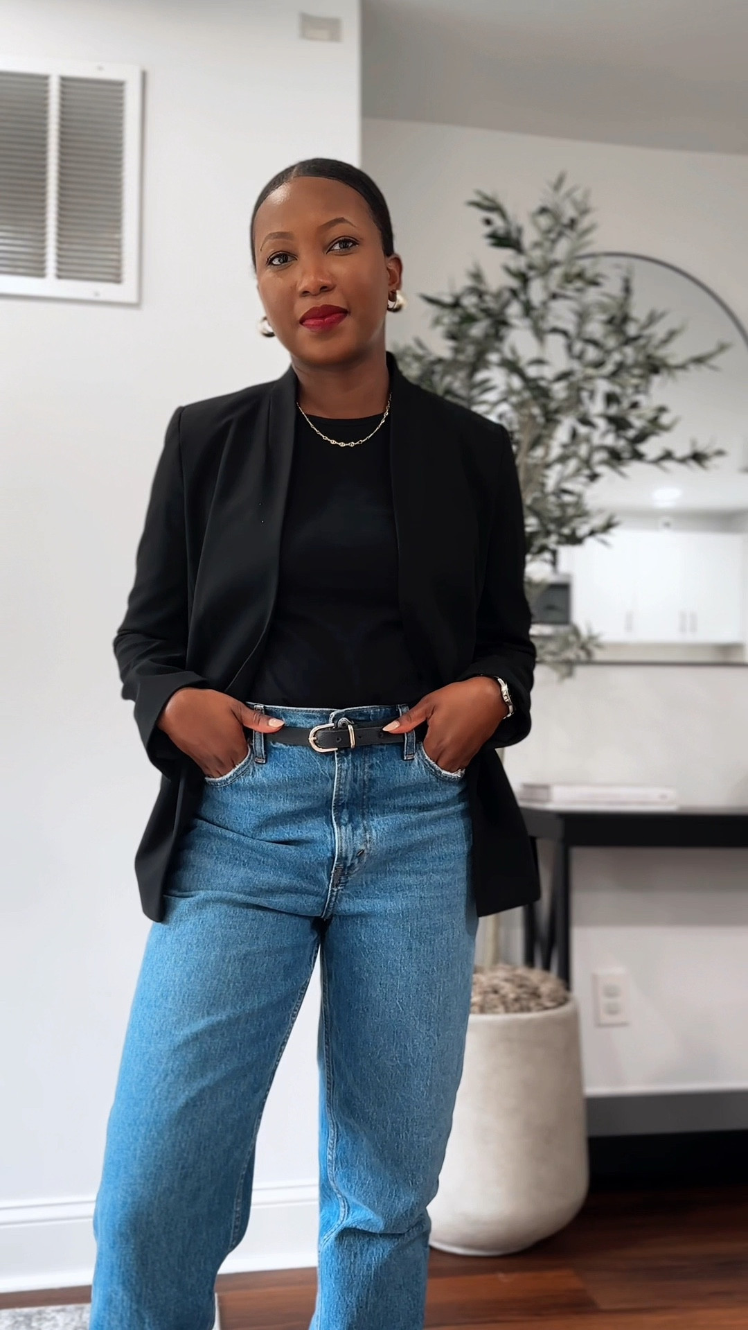 Ive been loving these abercrombie jeans and they are currently on sale! I have a bit of a postpartum tummy that makes sizing a little weird for me right now. But these jeans are perfect for this season of my body. Trench coat & earrings are from fashion nova. Happy shopping!

#casualchicstyle #minimalist fashion
#timelessfashion

#LTKSaleAlert #LTKSeasonal #LTKWorkwear