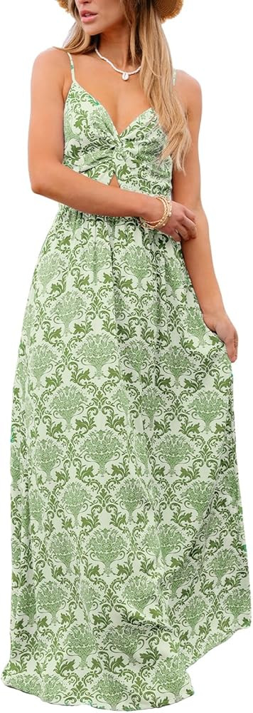 CUPSHE Women's Maxi Dress Floral Print Twisted V Neck Sleeveless Long Dress Summer Casual Dress | Amazon (US)