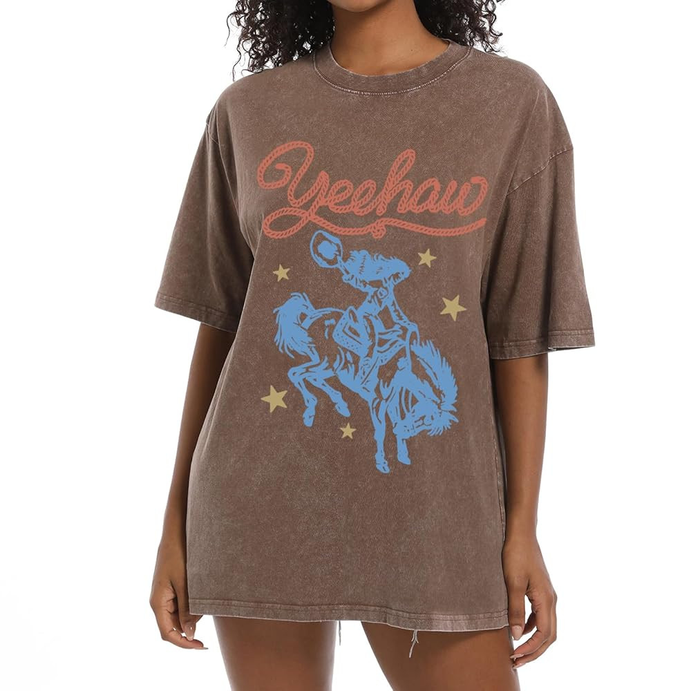 Western Shirts for Women Vintage Cowgirl Shirt Oversized Rodeo Cowboy Graphic Tees Country Concer... | Amazon (US)