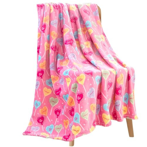 Valentine Love Throw Blanket: Soft Plush Cozy Velvet Fleece, VDay Candy Hearts Blue Rose Red Orange on Pink Background on 50" x 60" Inch Accent for Couch Bed Dorm | Amazon (US)