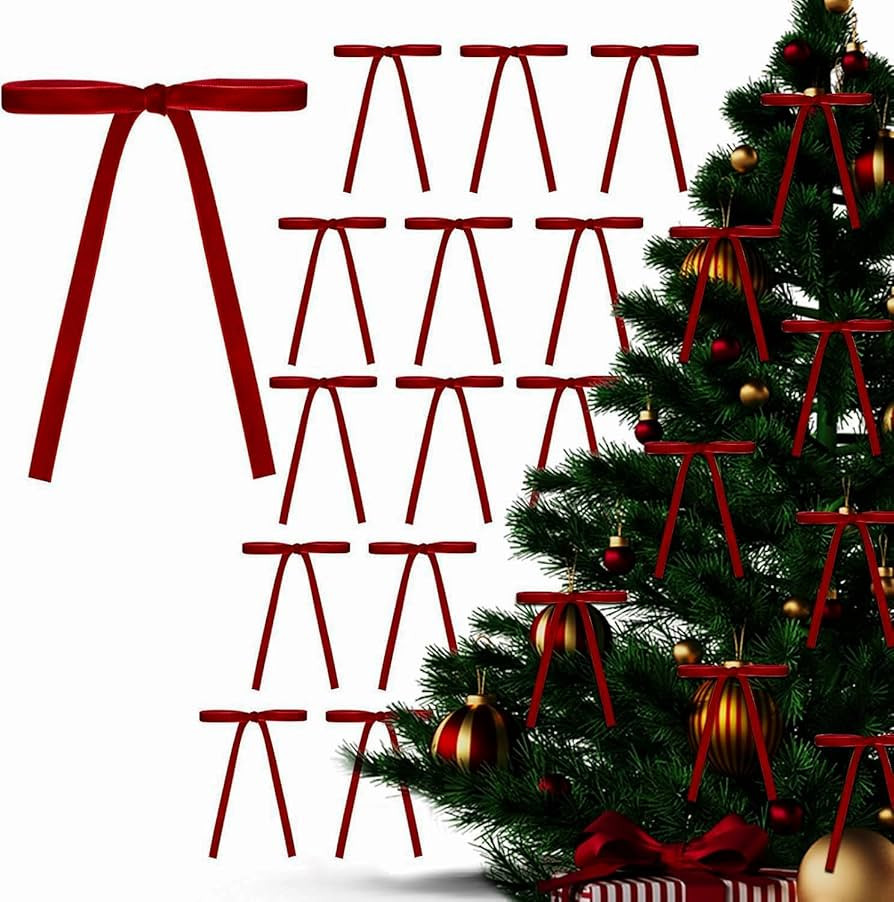 24pcs Burgundy Christmas Tree Bows, Rustic Velvet Bows for Christmas Tree, Pre-Tied Vintage Xmas ... | Amazon (US)