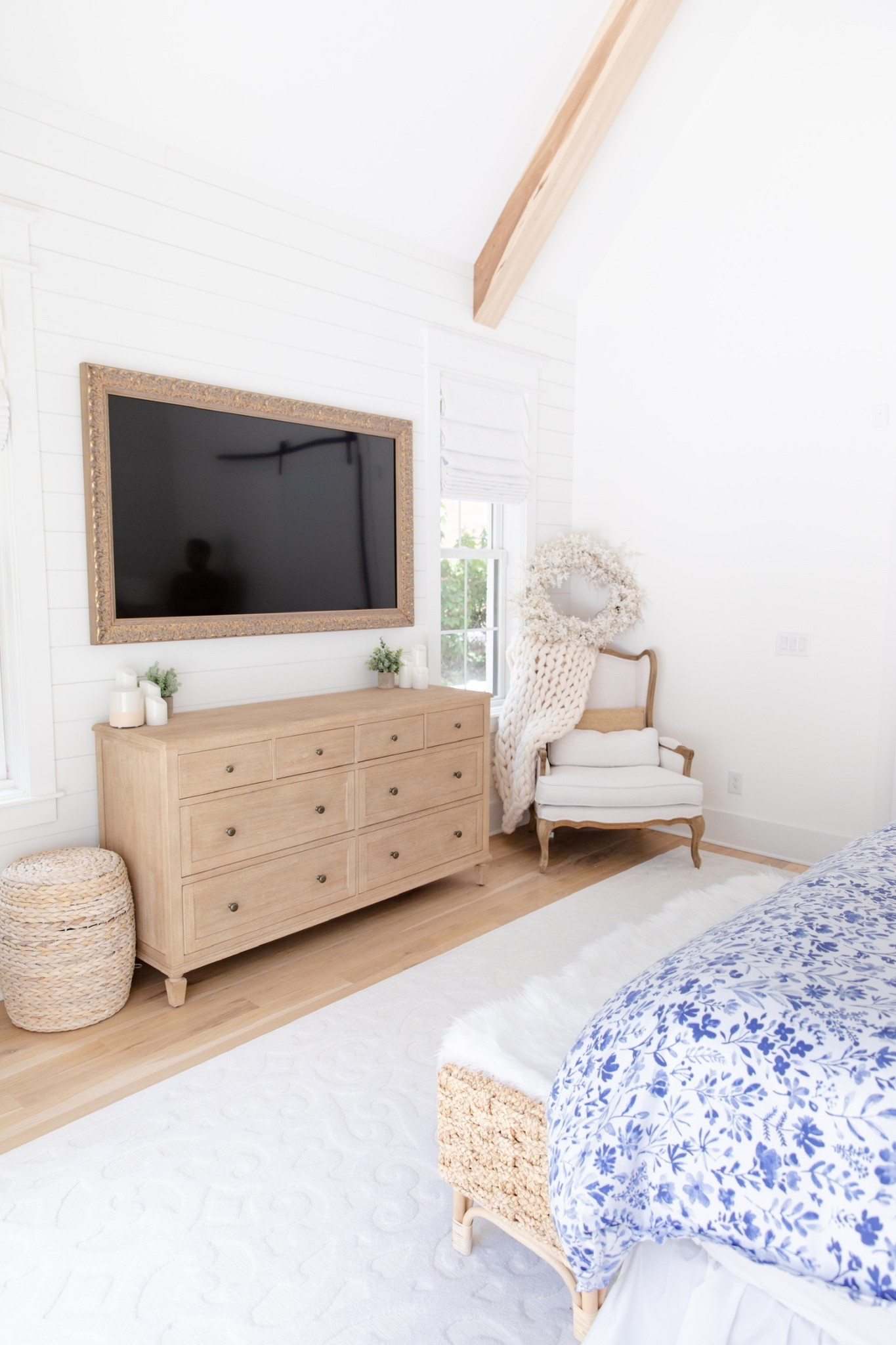 My bedroom! This dresser really pulls the room decor and we love the frame around the TV 🤍

#LTKHome #LTKSeasonal