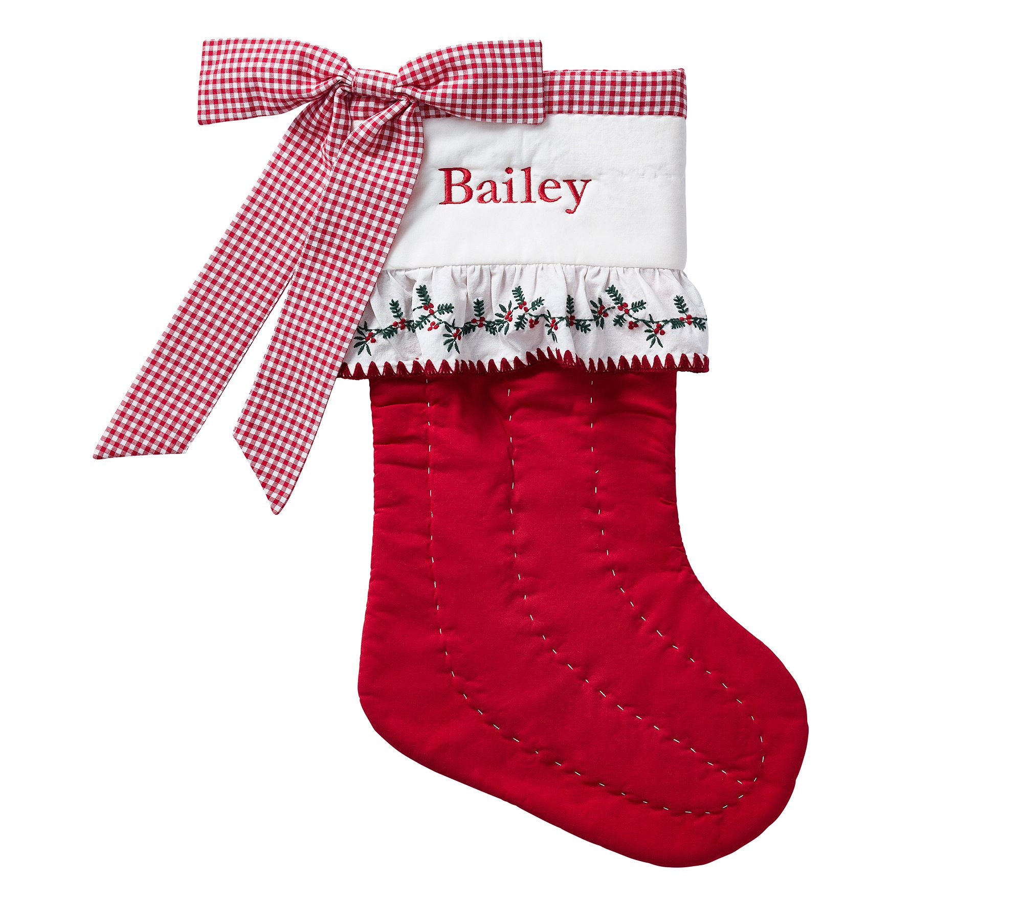 Gingham Ruffle Cuff With Bow Quilted Christmas Stocking | Pottery Barn Kids