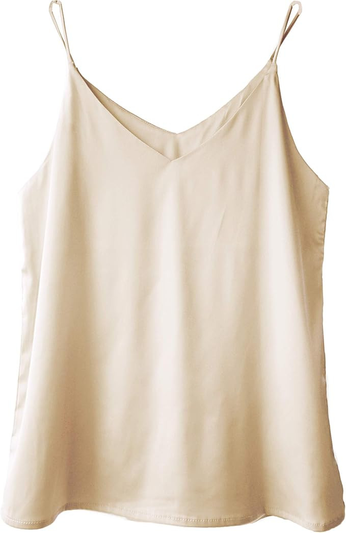 Wantschun Women's Silk Satin Camisole Cami Plain Strappy Vest Top T-Shirt | Amazon (US)