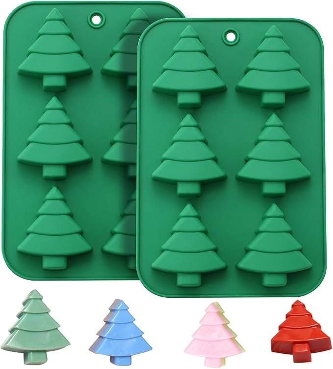 Christmas Cake Mold 2pcs Christmas tree Silicone Molds for Soap Ice Cube Bath Bomb Candle Baking | Amazon (US)