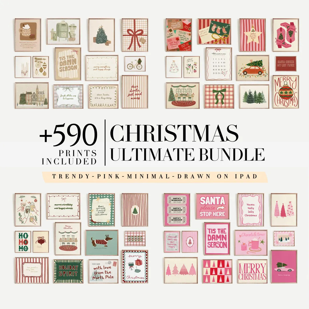 Christmas Wall Art Mega Bundle 590 Prints, Holiday Printable Poster Pack, Festive Winter Home Dec... | Etsy (US)