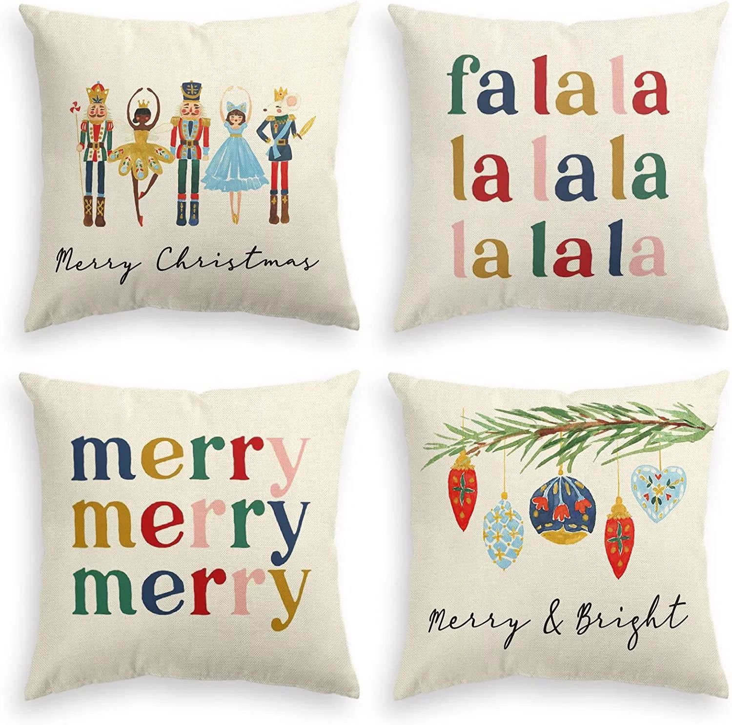 Artoid Mode Nutcracker Fa La La Merry Christmas Pillow Covers 18 x 18 Set of 4 Square Winter Xmas... | Walmart (US)