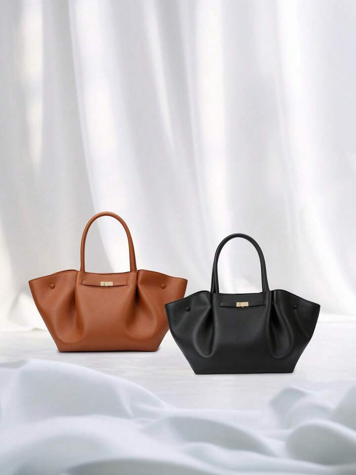 Fashionable & Elegant Portable Minimalist Oil Wax Leather Tote Bag, Versatile For Work, Business ... | SHEIN