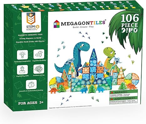 MEGAGONTILES Dinosaur Magnetic Tiles Set 106PCS | STEM-Authenticated Magnet Building Blocks with ... | Amazon (US)