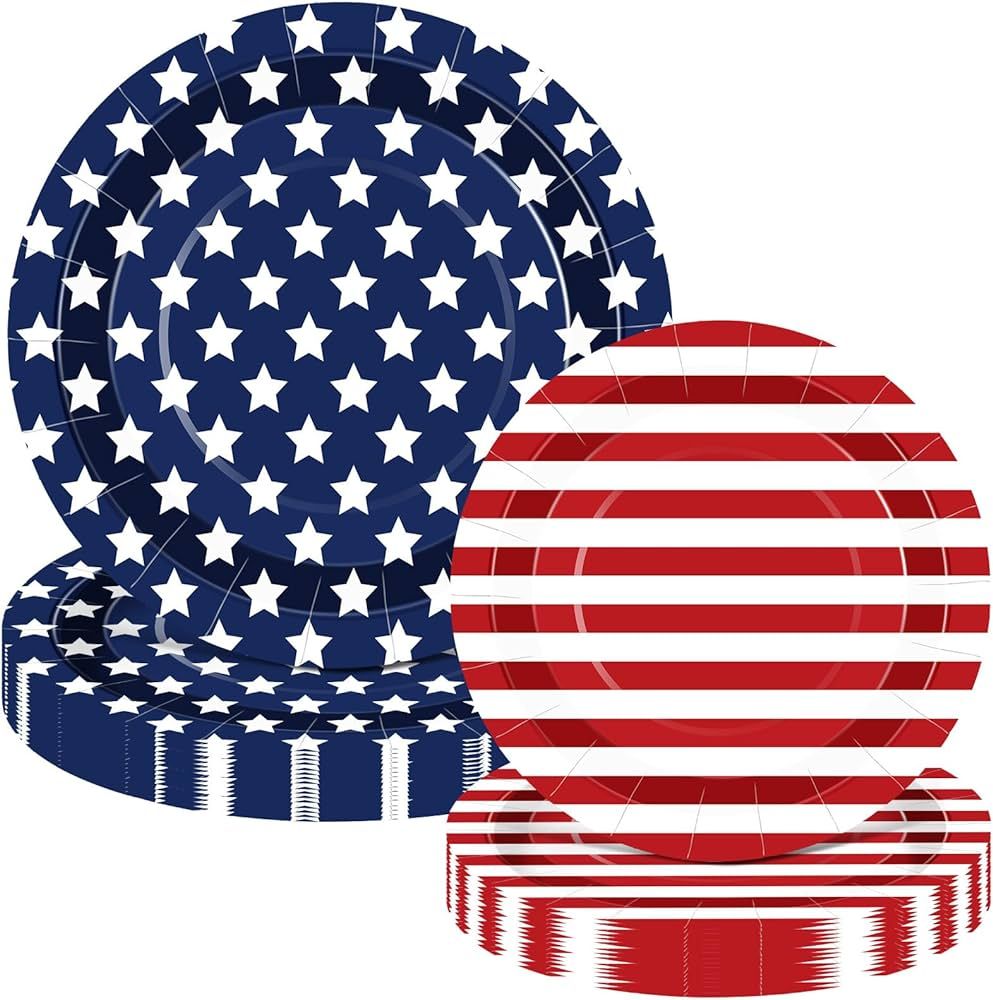 Mumufy 100 Pack American Flag Paper Plates for Patriotic Party, 4th of July Dinner Plates and Ind... | Amazon (US)