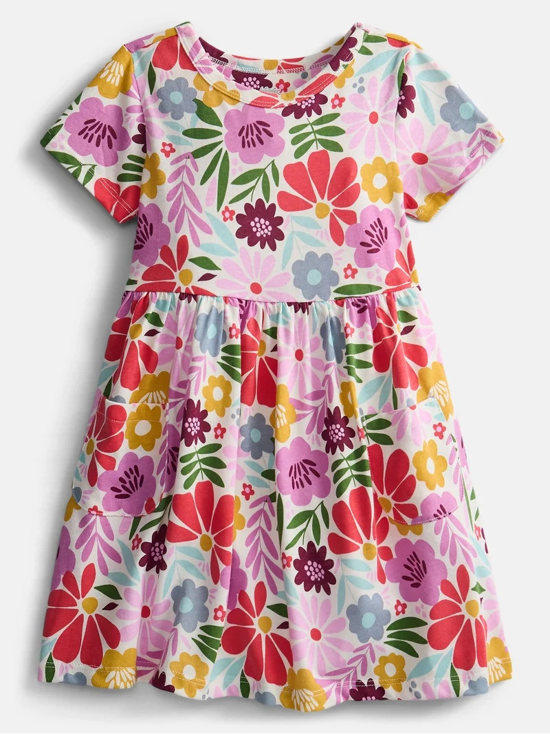 Wonder Nation Baby and Toddler Girls Printed Short Sleeve Dress, Sizes 0M-5T | Walmart (US)