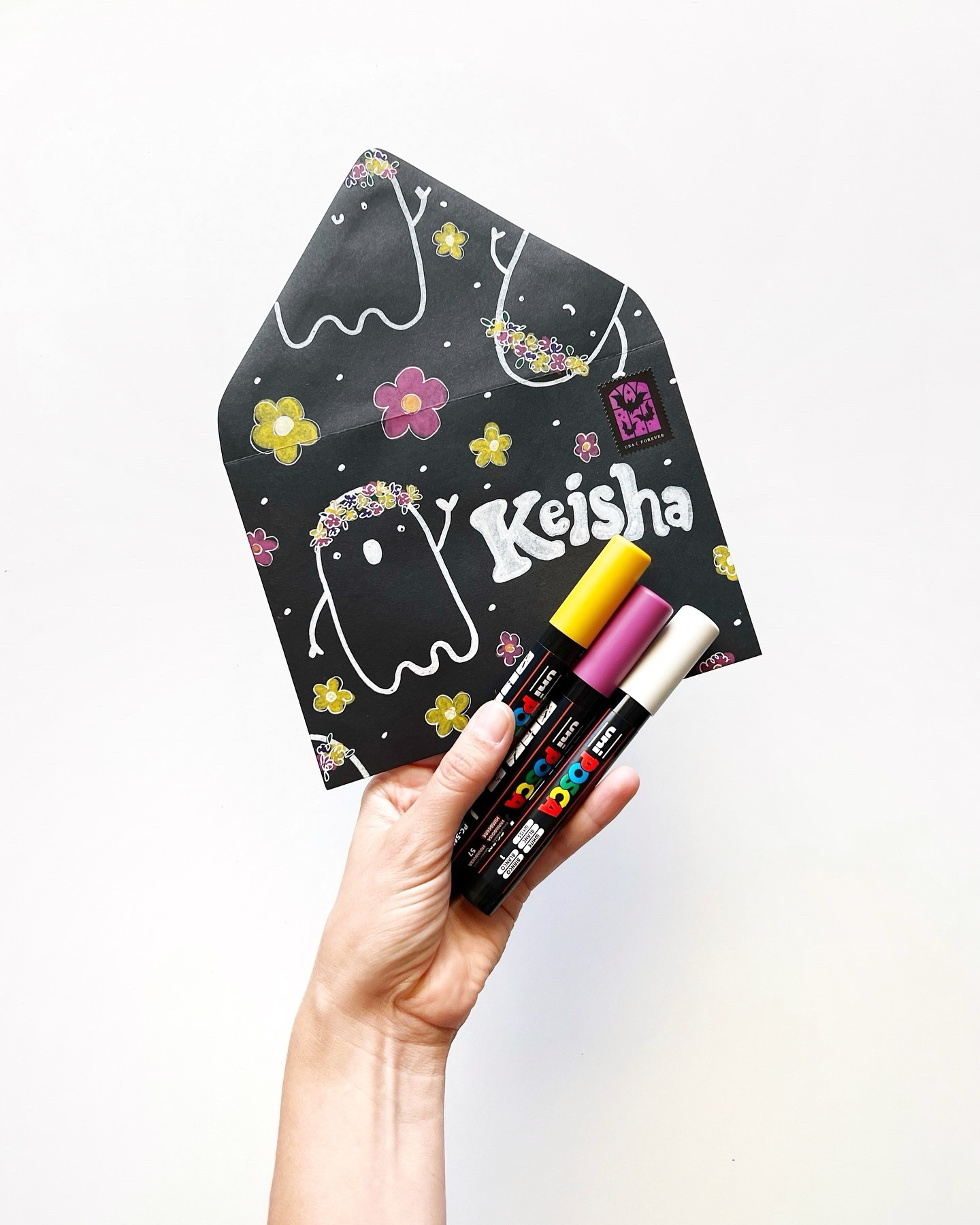 Groovy Ghosts 👻🌼

@papersource’s 31 Days of Bewitching Envelopes begins today. Are you joining? It’s never too late to start creating boo-tiful envelopes!

For today’s spooky cute envelope, I used this luxurious Paper Source black envelope and my new @posca_usa dark colors set to doodle flower-crowned ghosts. Keisha inspired me years ago to create flower crowns on doodles, so obviously had to send this her way (act surprised!).

This was my first time using the paint pens on dark envelopes, and they are smooth but don’t completely cover in one pass. For these, I liked the ghostly look of the white paint pen on the black paper, so I didn’t give them a second coat. I’m excited to try these pens on more paper colors and layer them up to see how they look.

Off to start on day 2: Salem Vibes 🧙‍♀️

Envelopes and pens 🔗ed in bio. Use BRENNAMEDIA10 to save 10% on Paper Source purchases.
.
.
.
@papersource #papersource #papersourcecreativecollective
#bewitchingenvelopes #bewitchingenvelopes2024 #snailmail #snailmailideas #mailart #letteringart #letteringdaily #handwriting #happymail #snailmailrevolution #snailmaillove #outgoingmail #stationery #snailmailer #snailmailobsessed #🐌💌 #sandiegoartist #sandiegolettering #nomoreboringenvelopes #posca #poscapaintpens #paintpens #octobermail #ghost #ghosts #halloweenart #halloweenmail #halloweenart

#LTKSeasonal #LTKKids #LTKHalloween