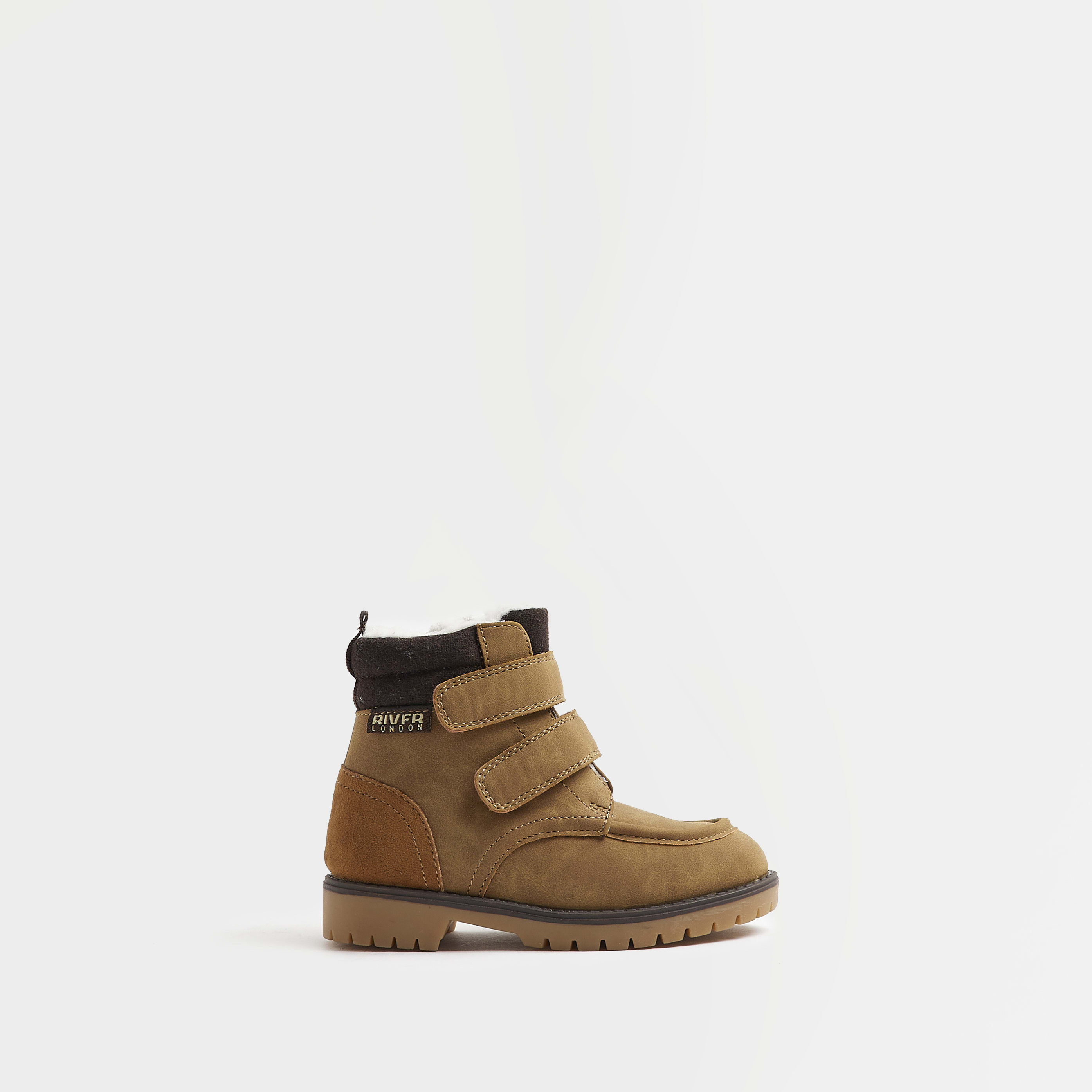 River Island Mini Boys Brown Borg Lined Velcro Boots | River Island (UK & IE)