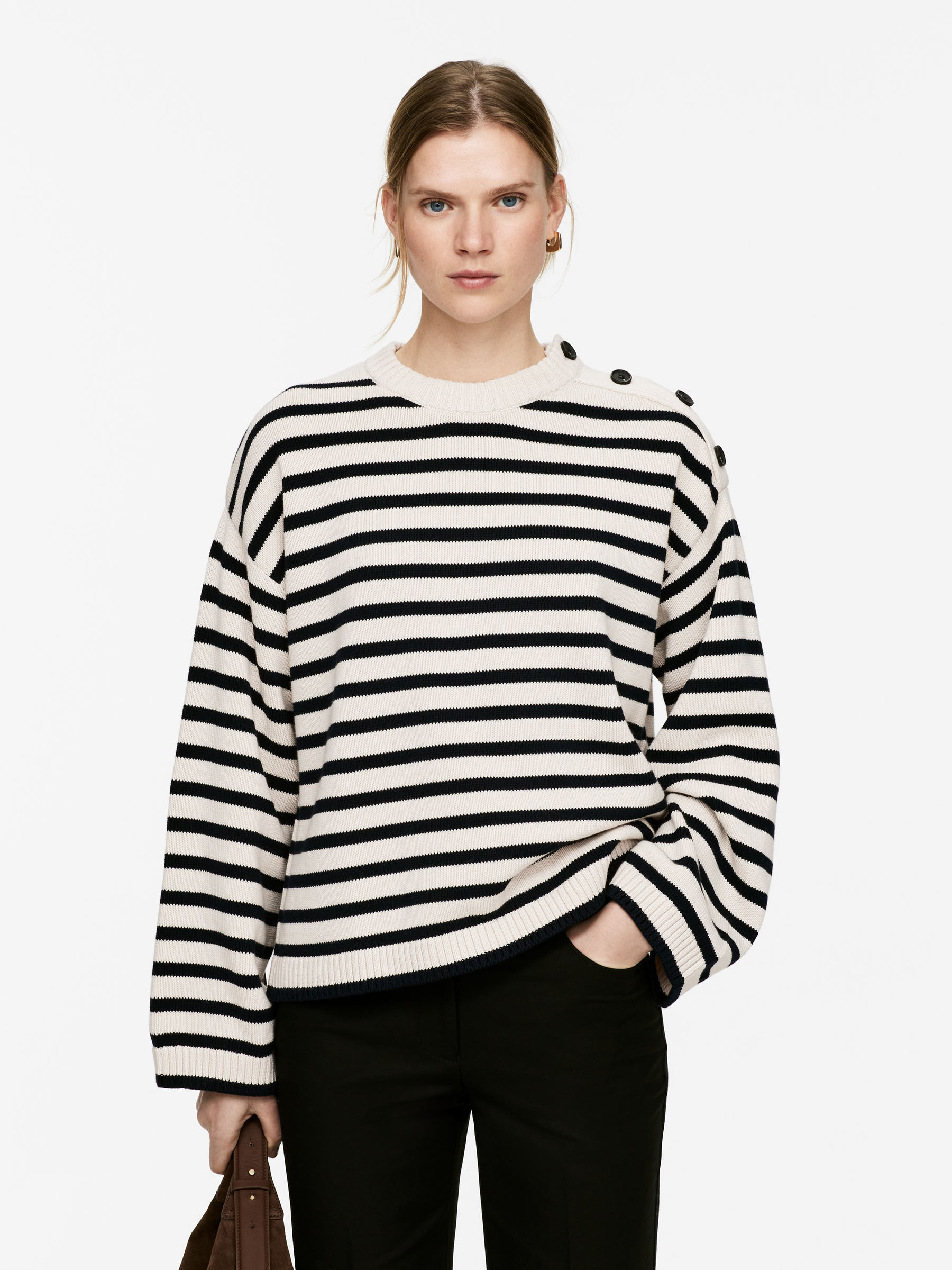 Oversized Cotton Jumper – Beige/Black – Women – ARKET GB | Arket UK