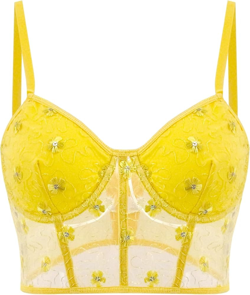 Giovacker Womens Sexy See-through Sequin Floral Jacquard Crop Tops Corset Tank Bustier Camis Stee... | Amazon (US)