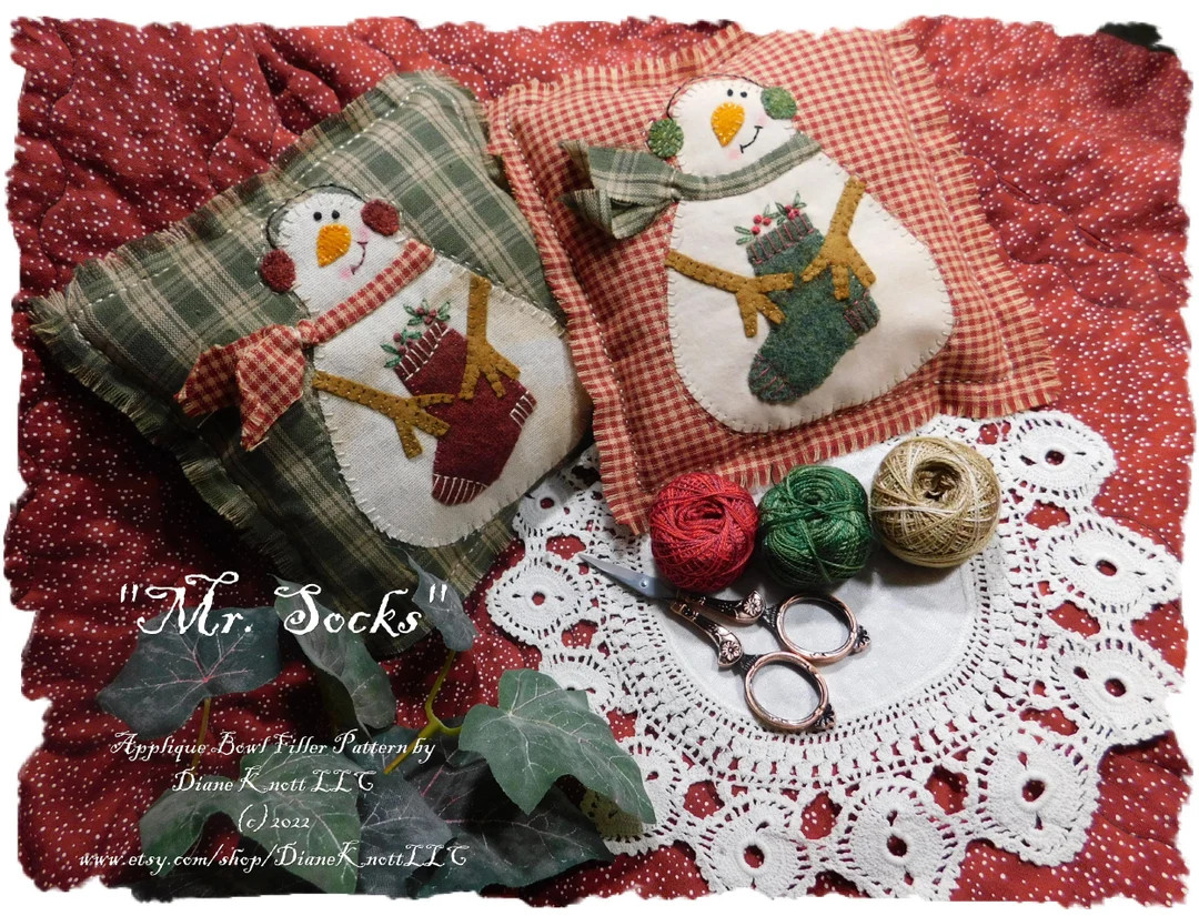 Snowman Bowl Filler or Mini Pillow Applique Pattern Download by Diane Knott LLC - For either cott... | Etsy (US)