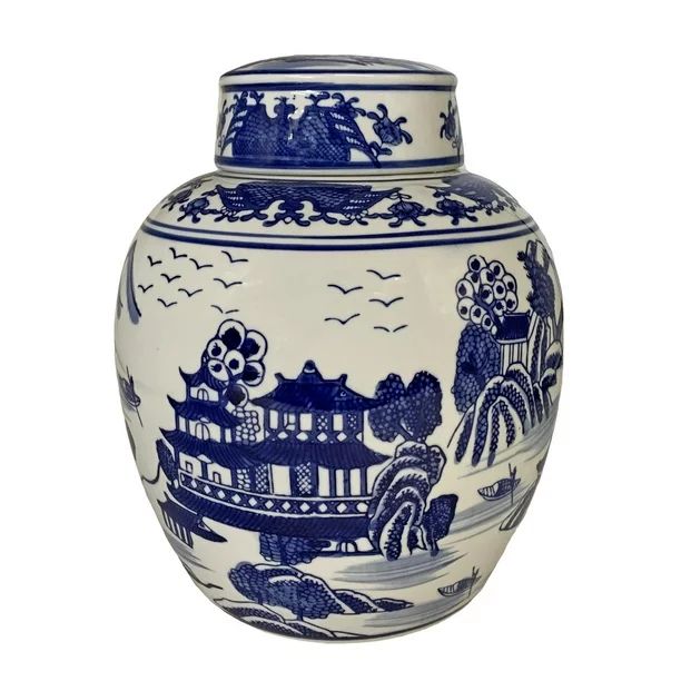 Chinese 9" Ginger Jar In Export Blue and White Porcelain Landscape | Walmart (US)