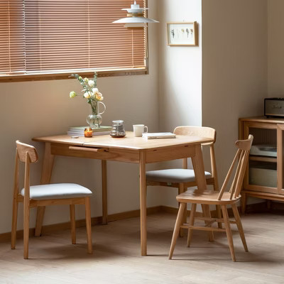 GDFStudio Isla Farmhouse Oak Wood Rectangular Extendable Dining Table with Rounded Corner Tabletop and Metal Slide, Light Oak | Target