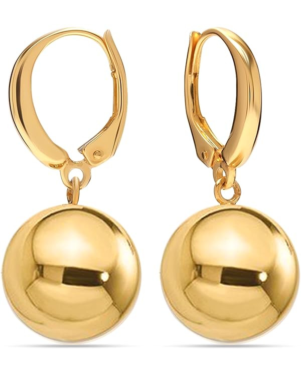 LeCalla Sterling Silver Drop Ball Earrings for Women's Lightweight Classic Leverback Round Bead B... | Amazon (CA)