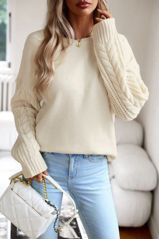Cable Knit Sleeve Sweater Cream / S | Casual Chic Boutique