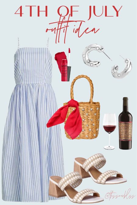 Fourth of July outfit idea! 🇺🇸❤️Blue and white striped dress, black heels, and a pretty red scarf tied around this embellished straw bag! ❤️🇺🇸

Walmart fashion, Fourth of July outfit, summer style, summer dress, summer outfit idea

#LTKFindsUnder50 #LTKStyleTip #LTKSaleAlert