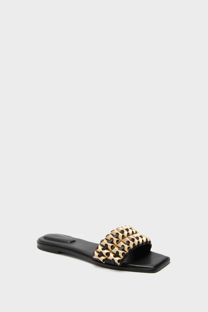 Black Faye Beaded Leather Flat Slides | Tuckernuck (US)