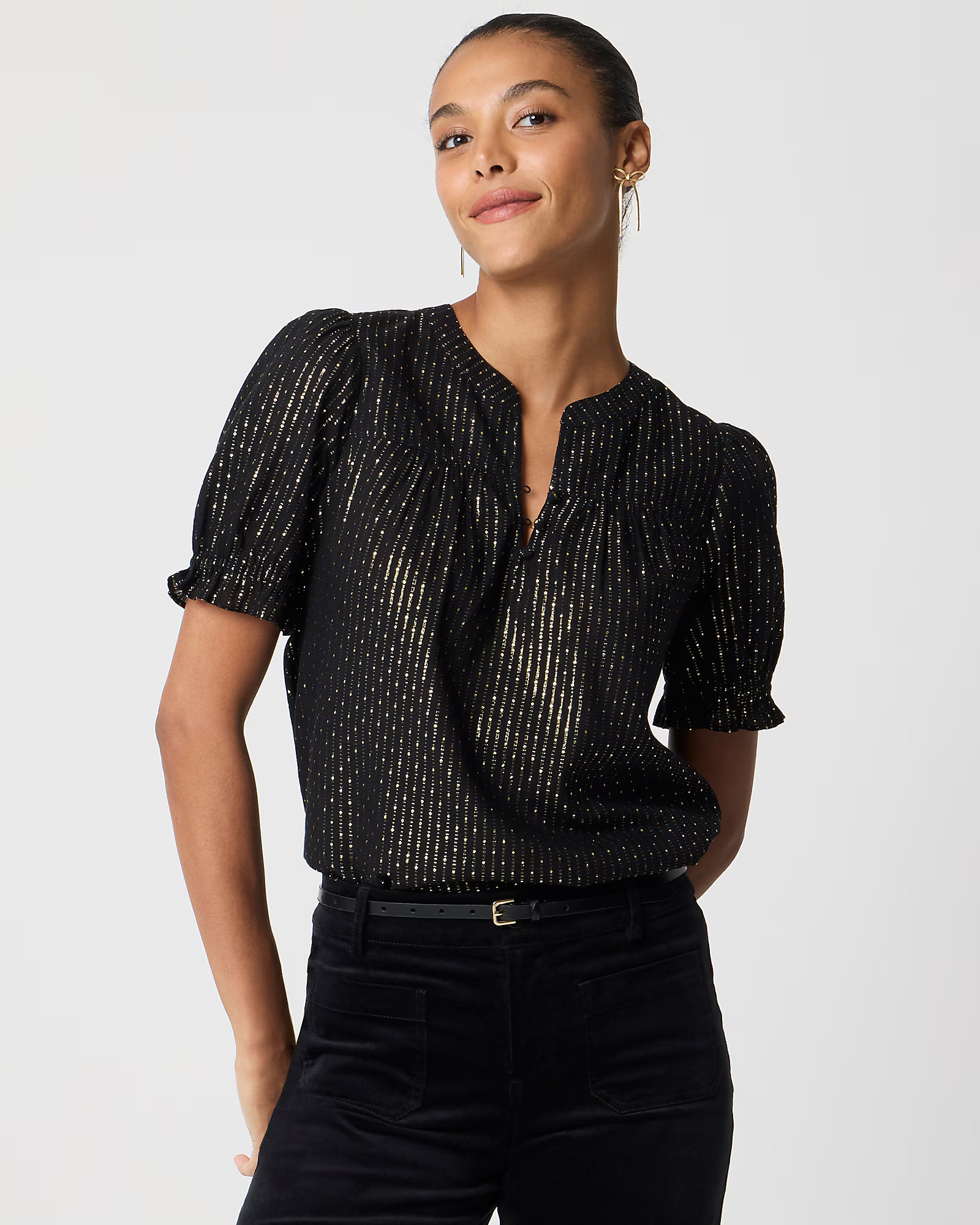Metallic-dot puff-sleeve top | J.Crew Factory