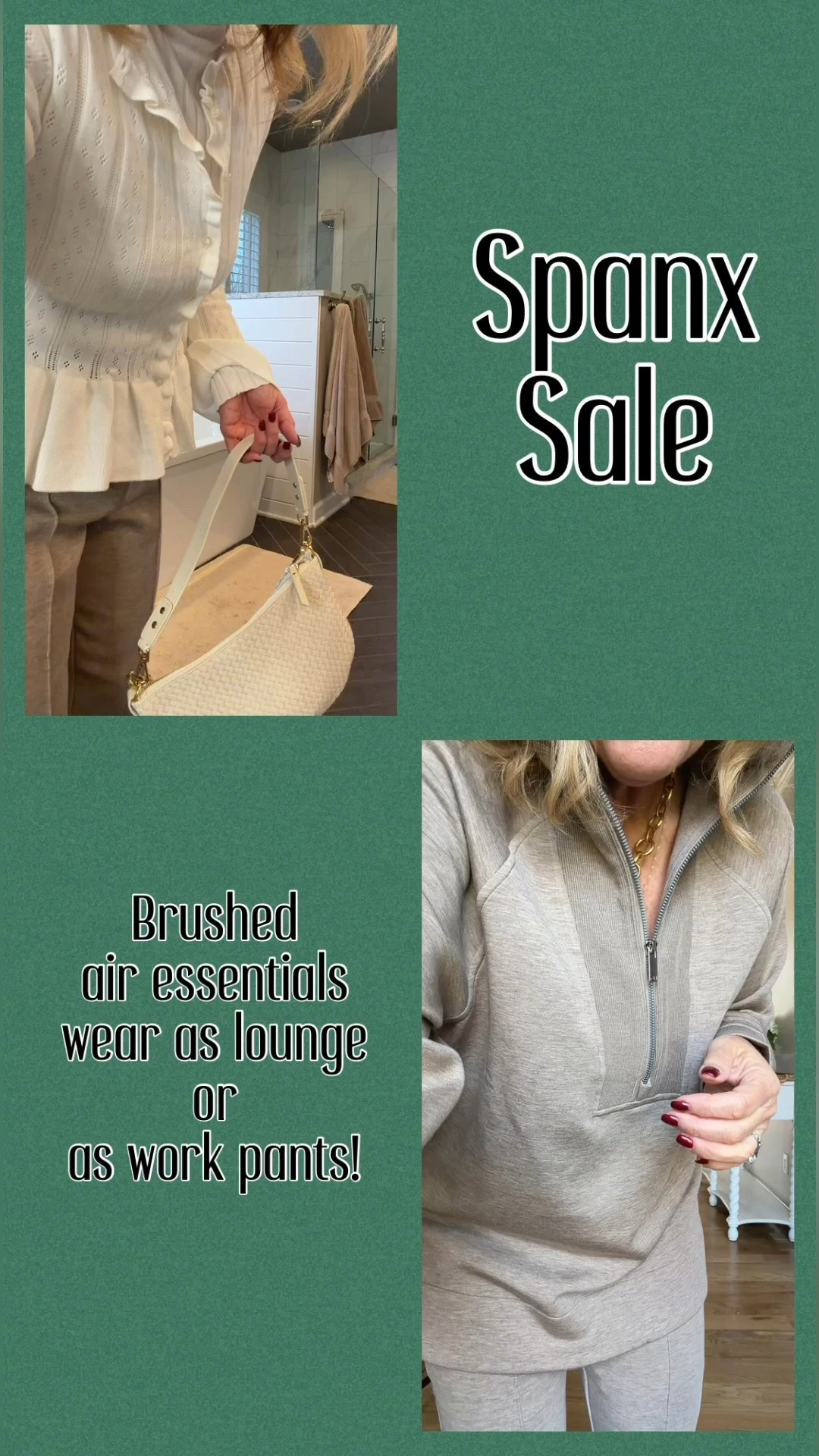 So cozy! The brushed air essentials is a bit heavier than regular air essentials. 
Tunic size medium 
Pants size medium petite they go run long. I just wear a Sherpa platform clog for casual or a boot with a heel. 
Walmart sweater and Mockneck size medium 
Quince purse
35% off Allie & Bess jewelry code NANETTE35



#LTKOver40 #LTKWorkwear #LTKSaleAlert