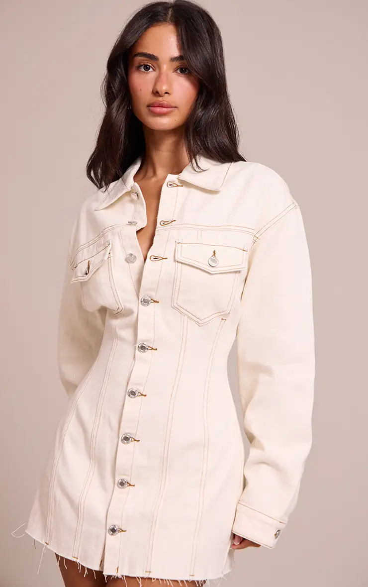 Dresses | Petite Blue Denim Long Sleeve Fitted Mini Dress | PrettyLittleThing | PrettyLittleThing US