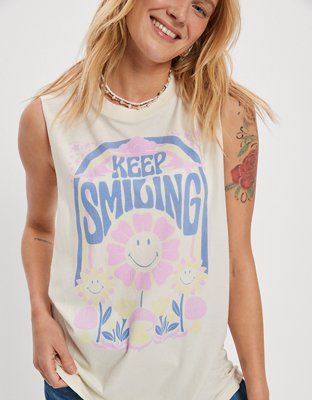 AE Smiley® Graphic Cutoff Tank Top | American Eagle Outfitters (US & CA)