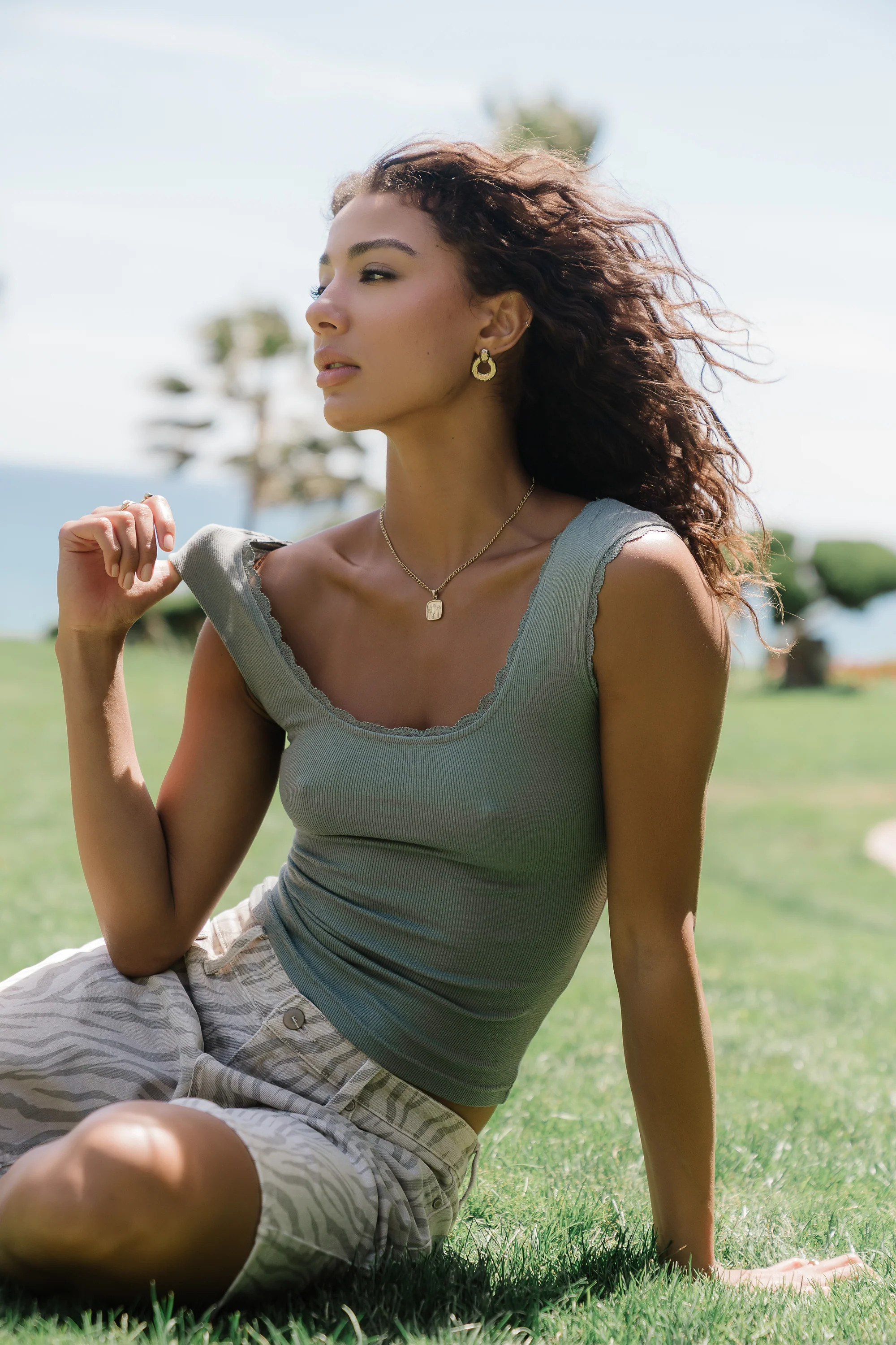 Sawyer Lace Trim Tank Top in Slate Blue | Böhme US