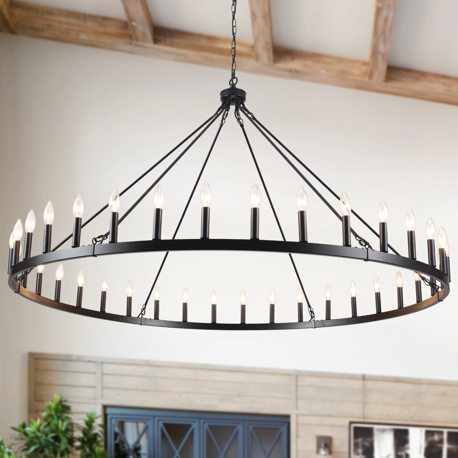 Gracie Oaks Yeraldine 36 - Light 60in. Lagre Dimmable Wagon Wheel Chandelier Farmhouse Round Vint... | Wayfair North America