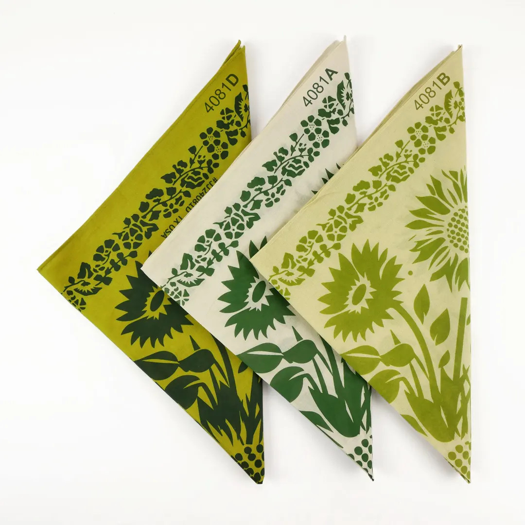Green Sunflower Botanical Bandana Original Designed Boho Handkerchief Soft Cotton Voile Wrap Brea... | Etsy (US)