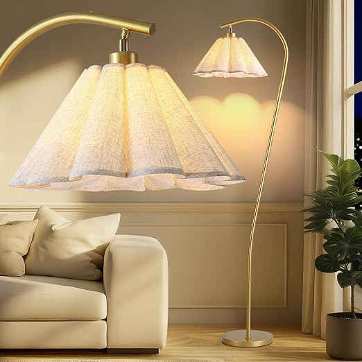 Floor Lamp with Pleated Linen Lampshade, Modern Flower Floor Lamp for Living Room Arc Standing La... | Amazon (US)